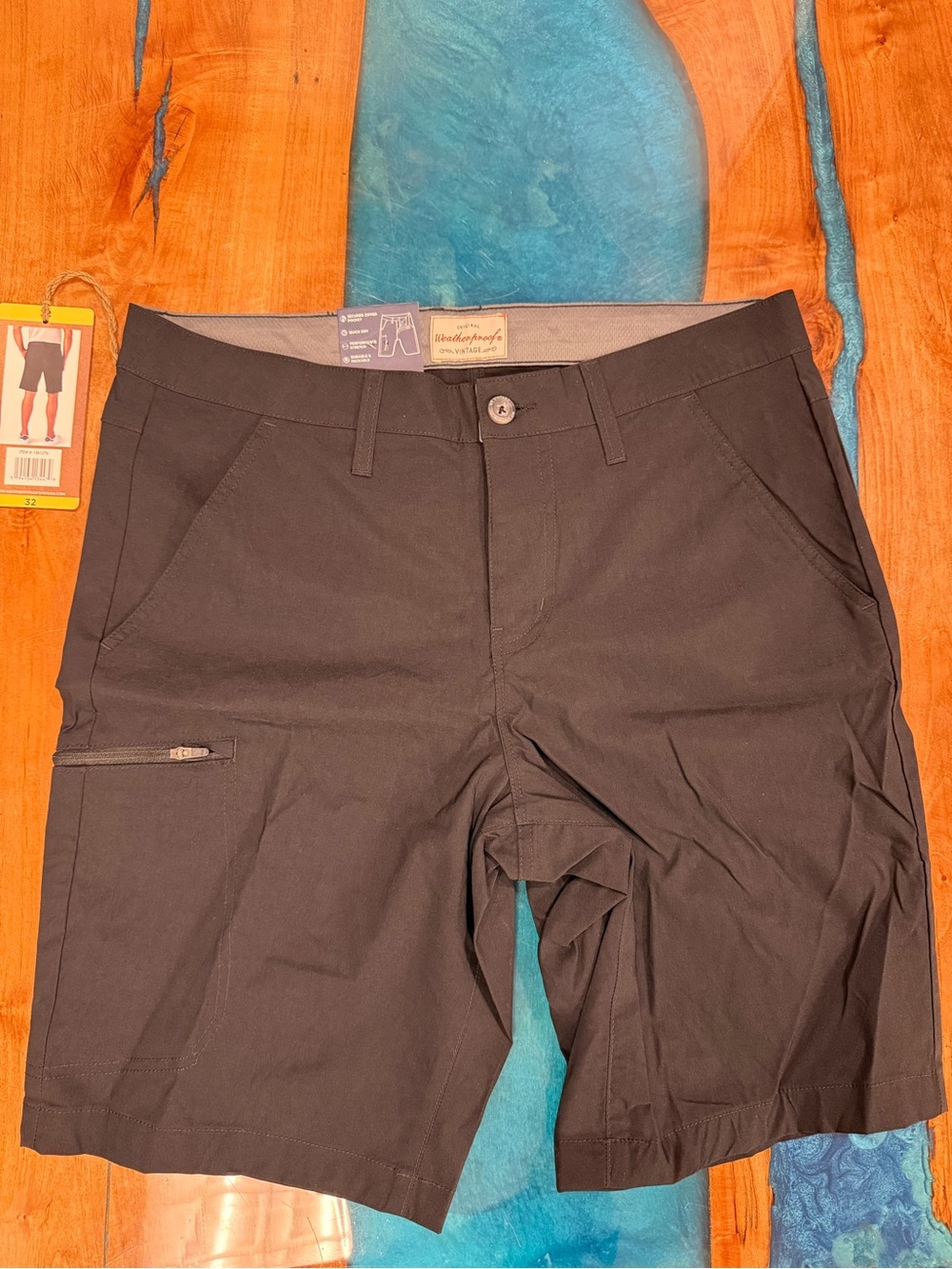 Weatherproof Black Men's Shorts with Side Zip Pocket
